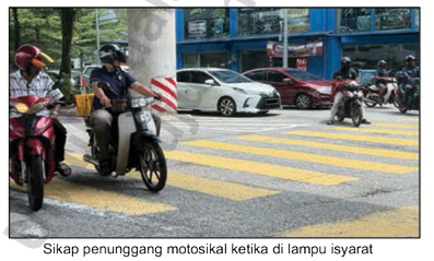 PENUNGGANG MOTOSIKAL

Kebanyakan warga kota menggunakan motosikal untuk berulang-alik ke tempat kerja. Walaupun mudah untuk melepaskan diri daripada kesesakan lalu lintas namun ia berisiko tinggi untuk terlibat dalam kemalangan. Oleh itu, sebagai pemandu haruslah:
